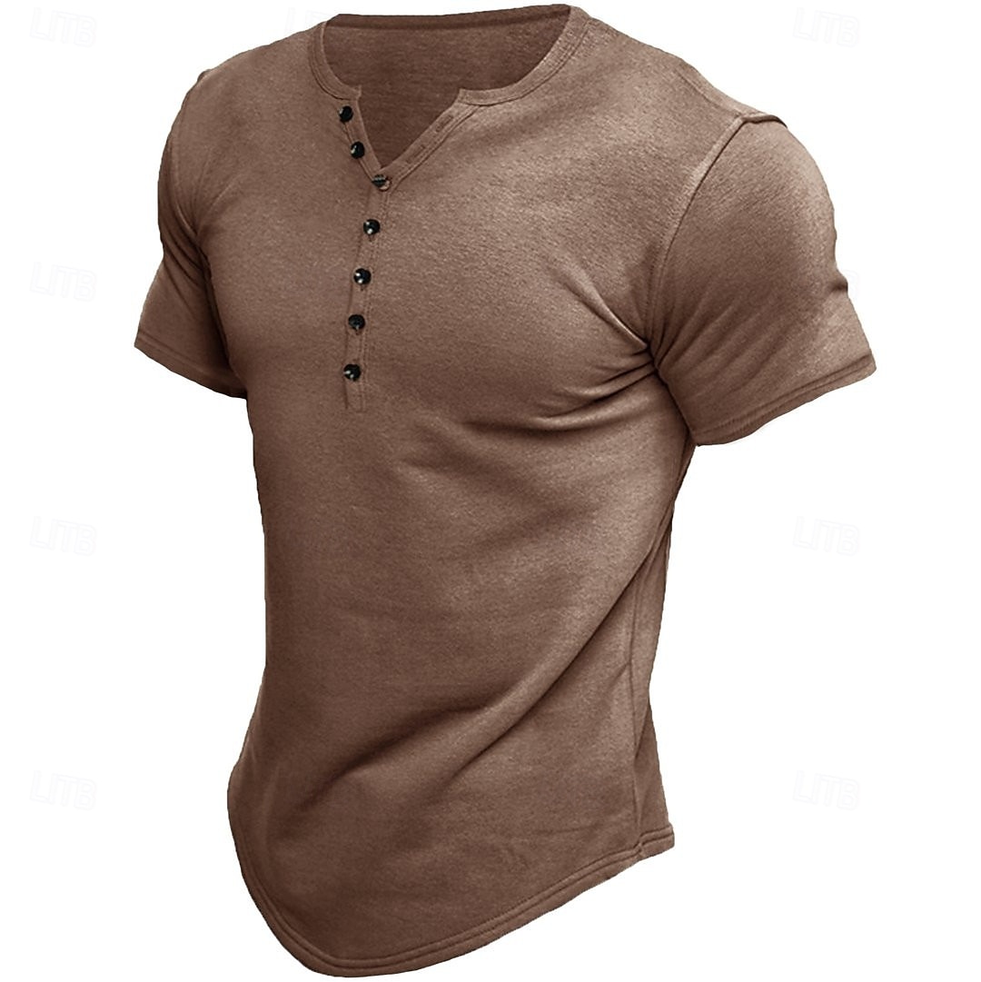Herre T skjorte T-skjorter Henley Topp Kortermet Helfarge عادي Årgang Daglig Knapper Henley utendørs Avslappet Daglig Sommer Vår & Vinter Svart Hvit Grå Henley T-skjorte 2026 - $17.99 –P6