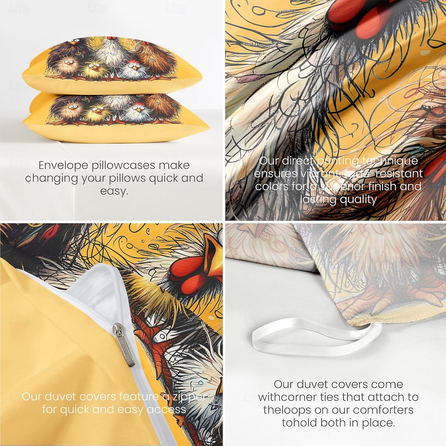 Rooster Funny Duvet Cover Set 100% Cotton Soft and Comfortable Bedding Set with Fun Rooster Print Cozy and Stylish Perfect for Bedroom Decor Easy Care and Machine Washable 2025 - $60.99 –P7