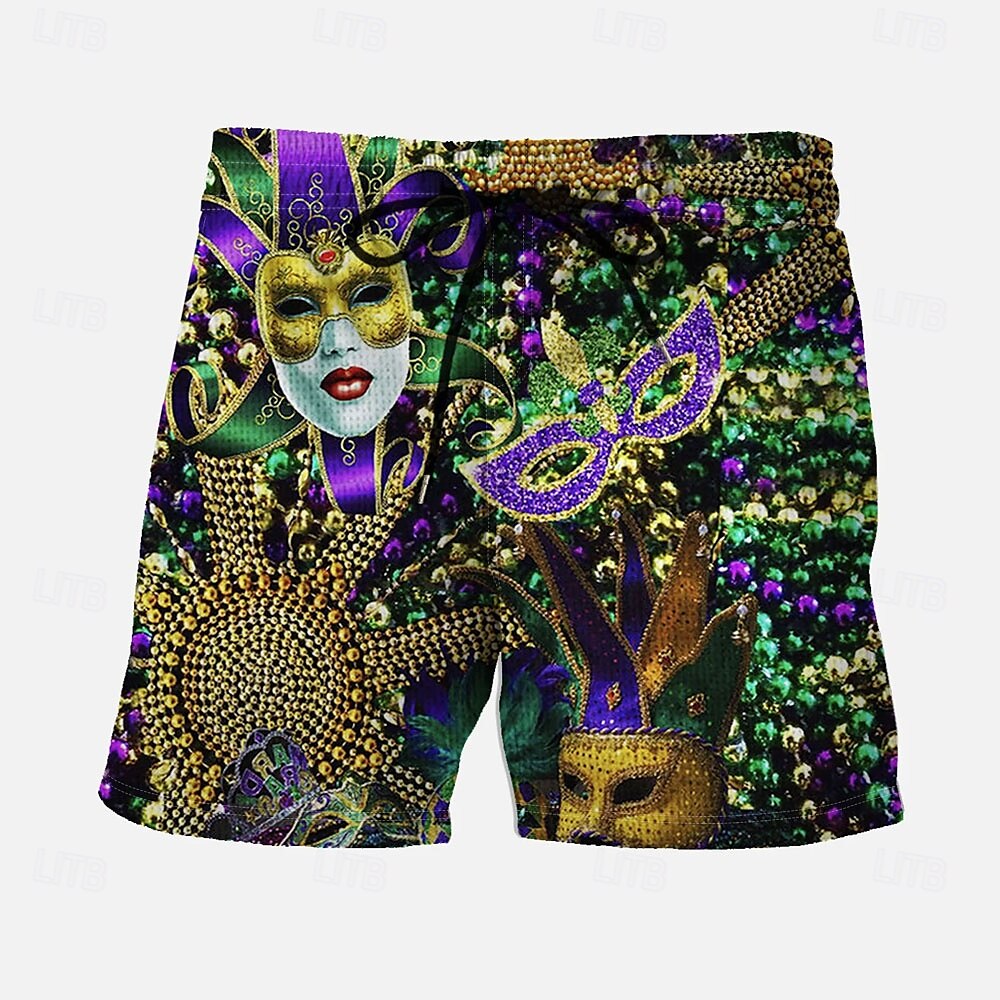 Men's Mardi Gras Carnival Swim Trunks Swim Shorts Board Shorts Mid Waist Vintage Streetwear Casual Daily Holiday Pocket Drawstring Elastic Waist Designer Clothing Apparel 2025 - $17.99 –P1