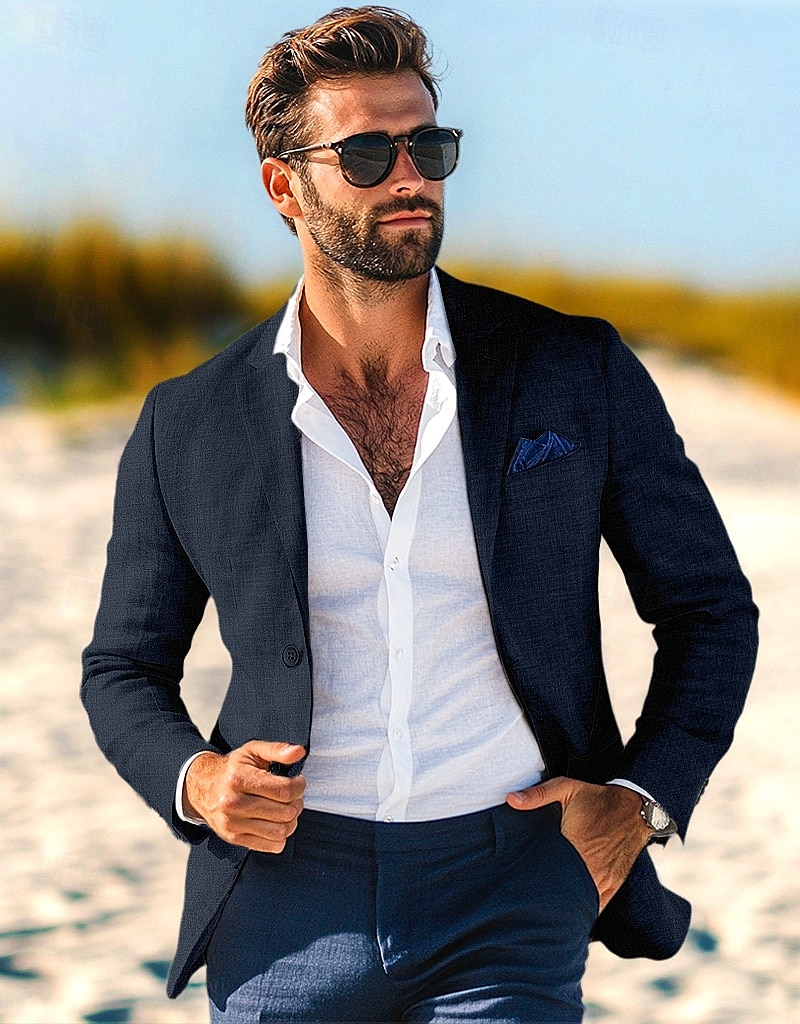 Blazer en lin pour hommes veste de sport mode décontractée été unis blazer bleu poussiéreux gris clair bleu foncé coupe ajustée à simple boutonnage un bouton de 2025 ? $78.99 –P8