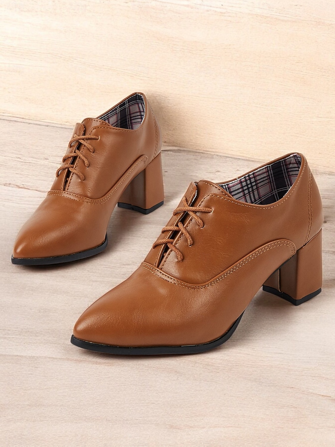 Richelieus à lacets en similicuir marron à talon épais de style rétro pour femmes, marron polyvalents pour le travail au bureau ou au quotidien de 2025 ? $54.99 –P3