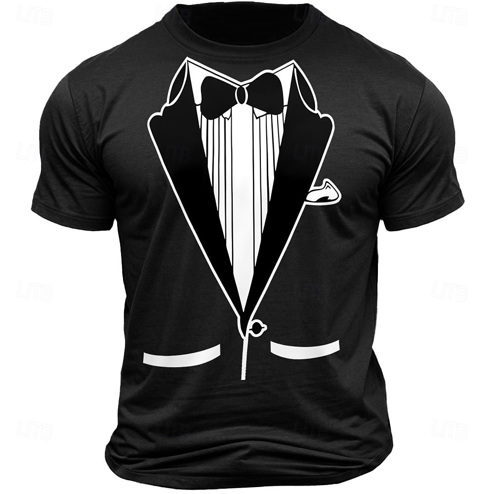 Maglietta divertente da uomo con grafica in stile smoking a maniche corte nera del 2026 a $17.49 –P2