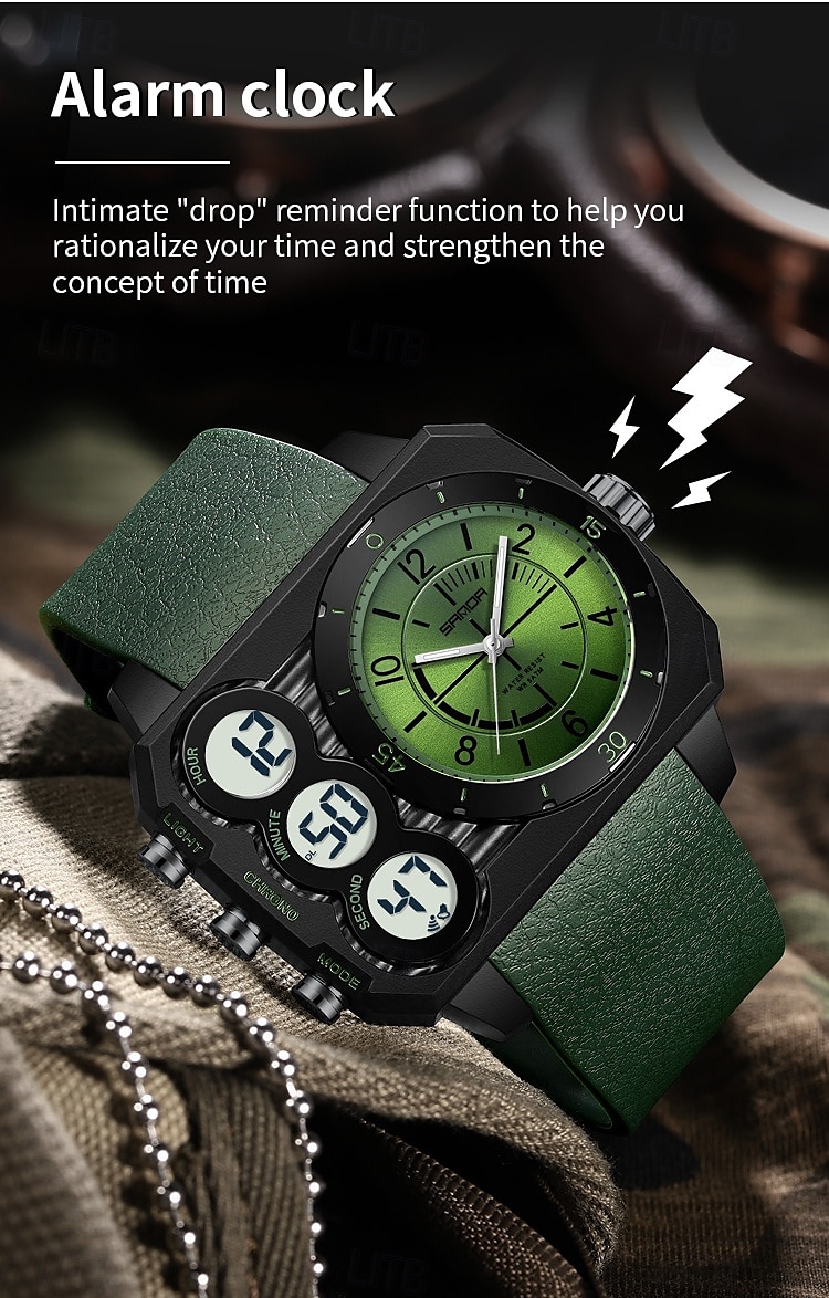 SANDA Мужчины электронные часы На открытом воздухе Мода Повседневные часы Наручные часы Светящийся будильник С тремя часовыми поясами Календарь ТПУ Часы 2026 - $26.99 –P6