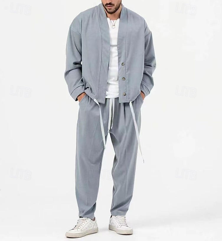 Herren 2 Stück Hemden-Set Passende Sets Lässiges Hemd Grün Hellgrau Grau Langarm Glatt Täglich Ausgehen Bekleidung Modisch Brautkleider schlicht 2025 - $45.99 –P1