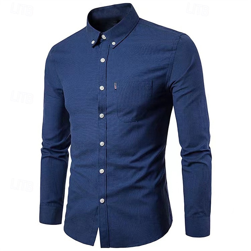 Herren Hemd Oberhemd Knopfhemd Glatt Hochzeit Party Schwarz Weiß Rosa Marineblau Langarm Kargen Frühling & Herbst Bekleidung Tasche 2025 - $19.99 –P5
