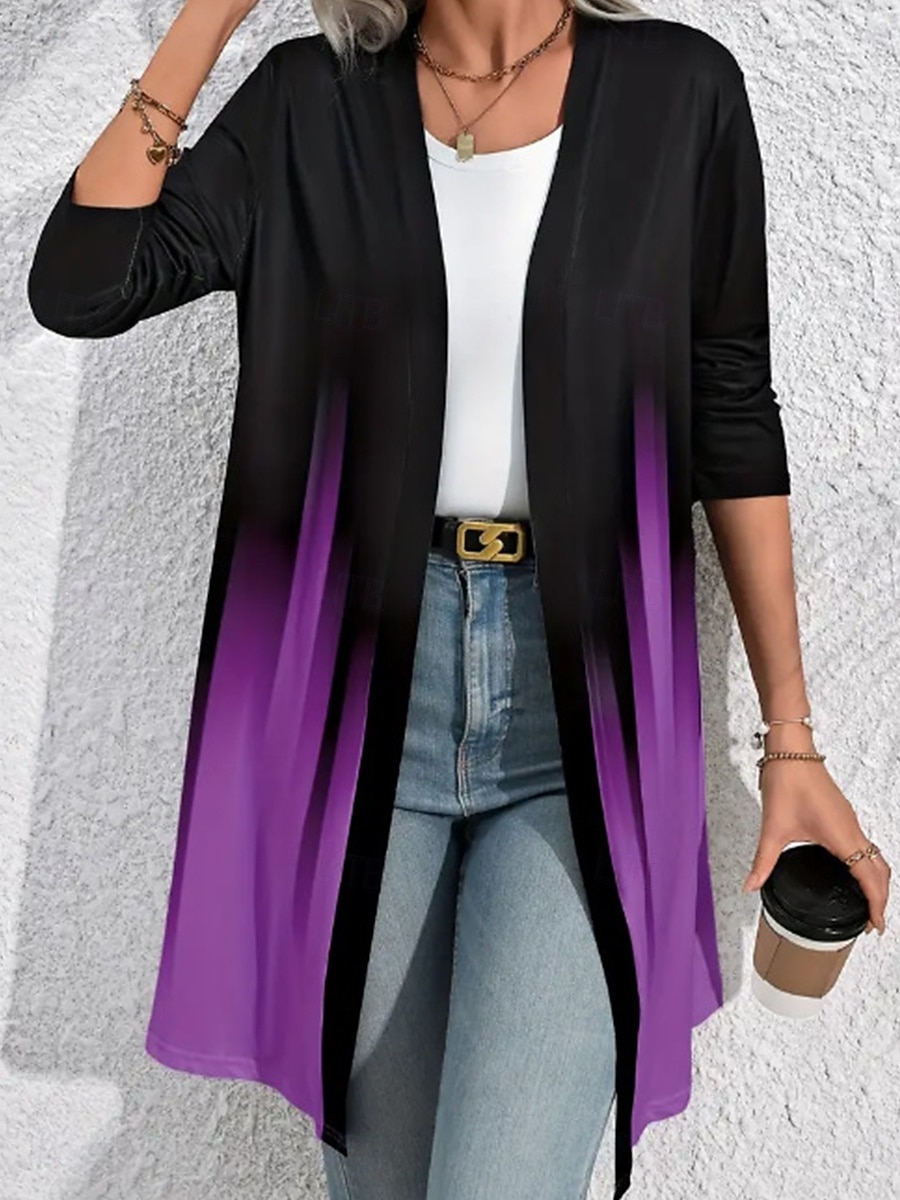 Per donna Shacket Traspirante Comodo Collage Di tendenza Colore graduale e sfumato Esterno Strada Lungo Girocollo Standard Manica lunga Capispalla Nero Viola Verde Primavera Autunno del 2025 a $29.99 –P5