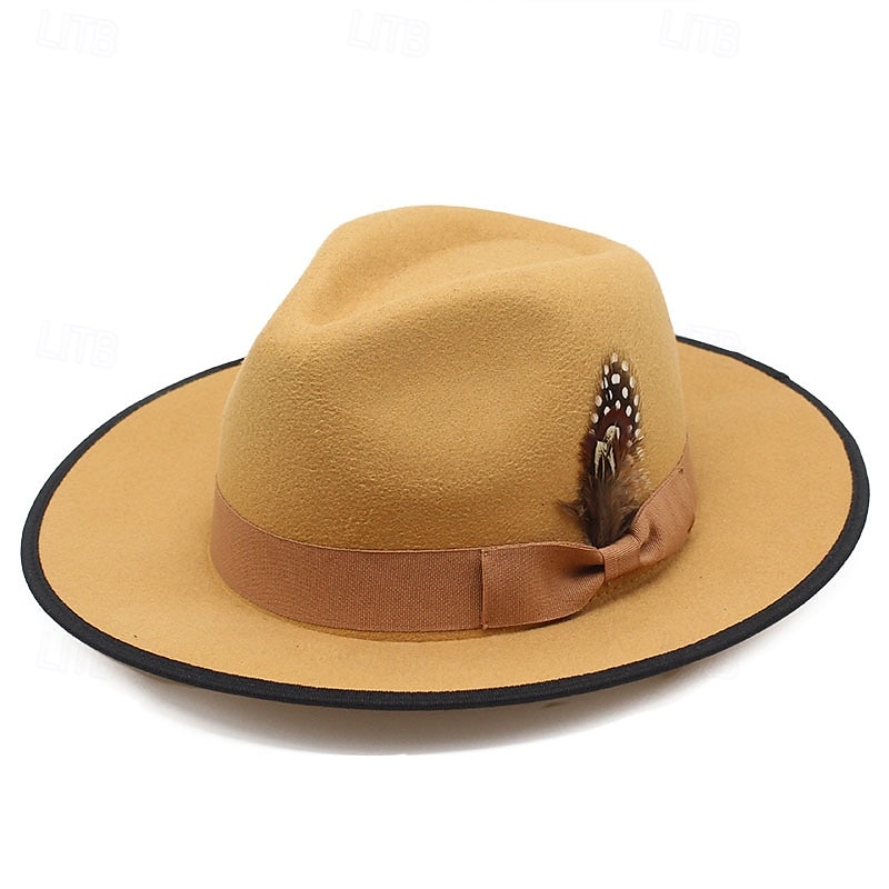 Bărbați Pălărie Kentucky Derby Palarie de soare Pălărie de cowboy Căciulă Fedora Trilby Negru Roșu-aprins De Lână Stil Vintage Modă secolul al 18-lea Statul Texas Zilnic Tematica Bloc Culoare Crem 2026 - $18.49 –P8