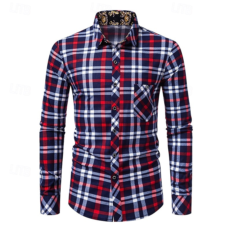 Herr Skjorta Sommarskjorta Casual skjorta Knapp upp skjorta Rutiga skjortor Rubinrött Blå Långärmad Rutig Kavajslag Semester Helgdag Framficka Kläder Polyester Mode Ledigt Bekväm 2025 - $13.99 –P1