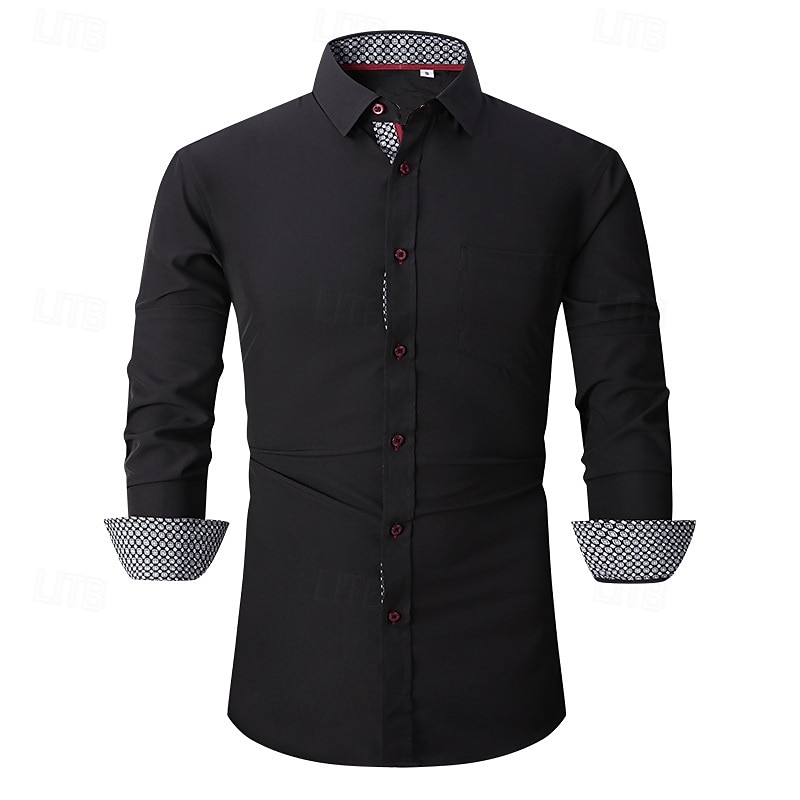 Herren Hemd Oberhemd Knopfhemd Glatt Hochzeit Party Schwarz Weiß Rosa Wein Langarm Kargen Frühling & Herbst Bekleidung 2025 - $26.99 –P2
