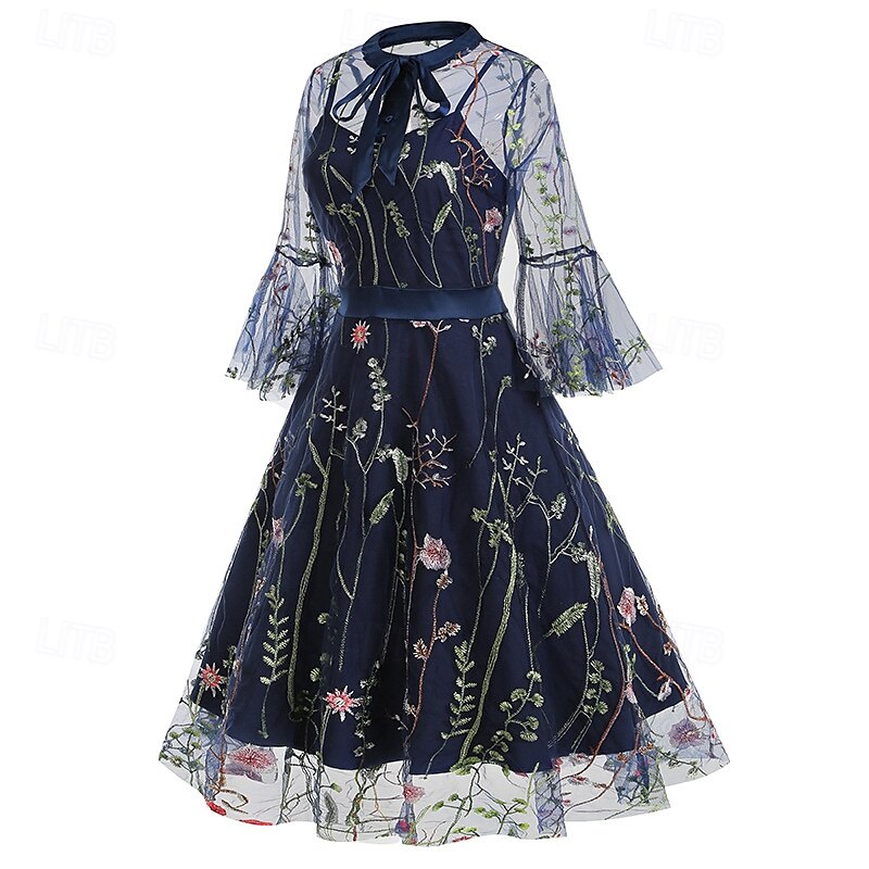 Elegantní Retro 50. léta Šaty Maškarní Výšivka Květiny Dámské Karneval Nový rok Plesová maškaráda Běžné / Denní loučení se svobodou nevěsty Dospělé Šaty 2025 - $48.99 –P17