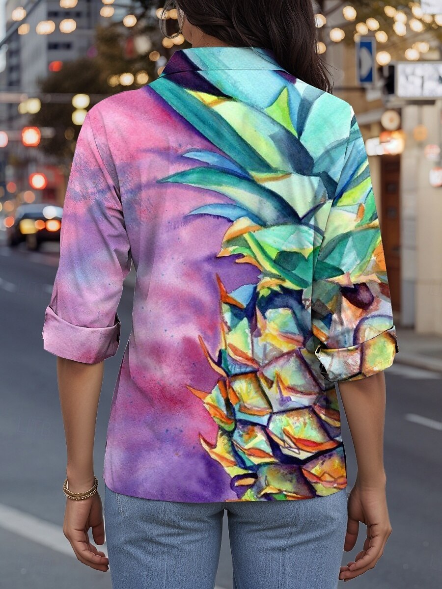 Per donna Camicia Floreale Casual Manica Lunga Colletto a Camicia Top Regolari Lavoro Quotidiano Bottoni Stampato Viola Primavera Autunno Inverno del 2025 a $32.99 –P2