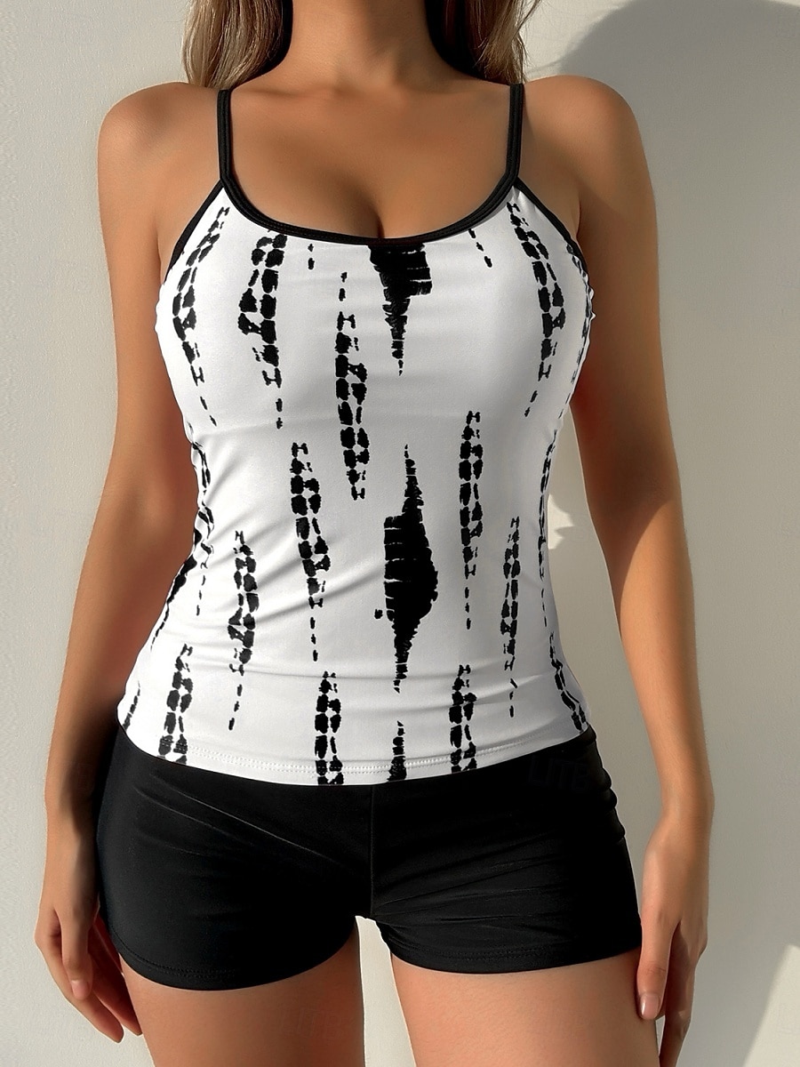 Dam Badkläder Tankini 2 st Pojkeben Baddräkt Öppen rygg Hög midja Semester Standkläder Grafisk Rund hals Ärmlös Baddräkter 2025 - $27.99 –P5