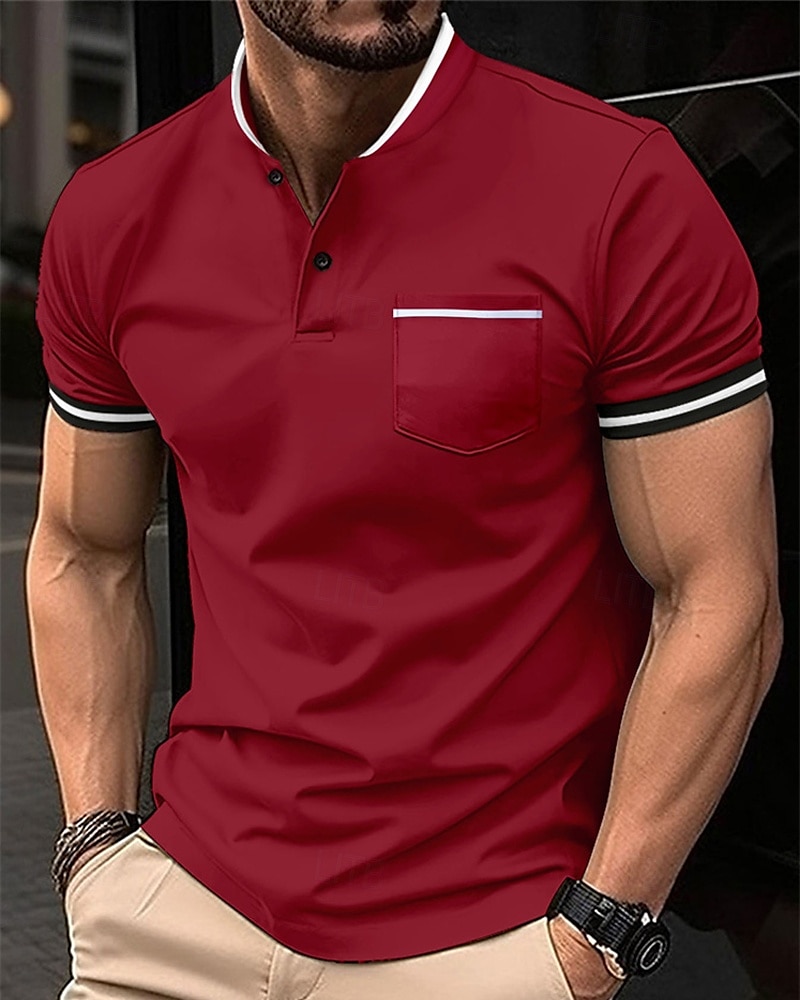 Herren Golfhemd Golf Poloshirts Arbeit Casual Ständer Kurzarm Basic Modern Farbblock Patchwork Knopf Frühling Sommer Regular Fit Wein Schwarz Weiß Himmelblau Khaki Grau Golfhemd 2025 - $17.99 –P5