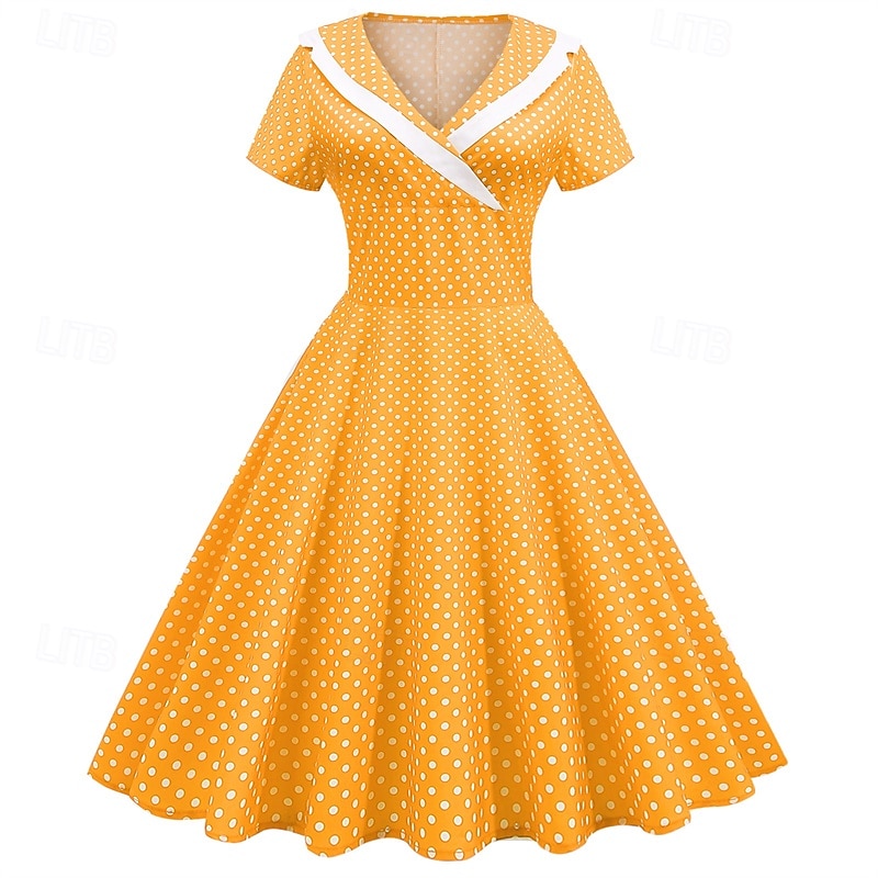 Elegante Classico Anni 1950 Vestito A Pois Linea ad A Costume Per donna San Valentino Evento / Festa Data Tè Adulti Vestito Primavera & Estate del 2025 a $21.99 –P7