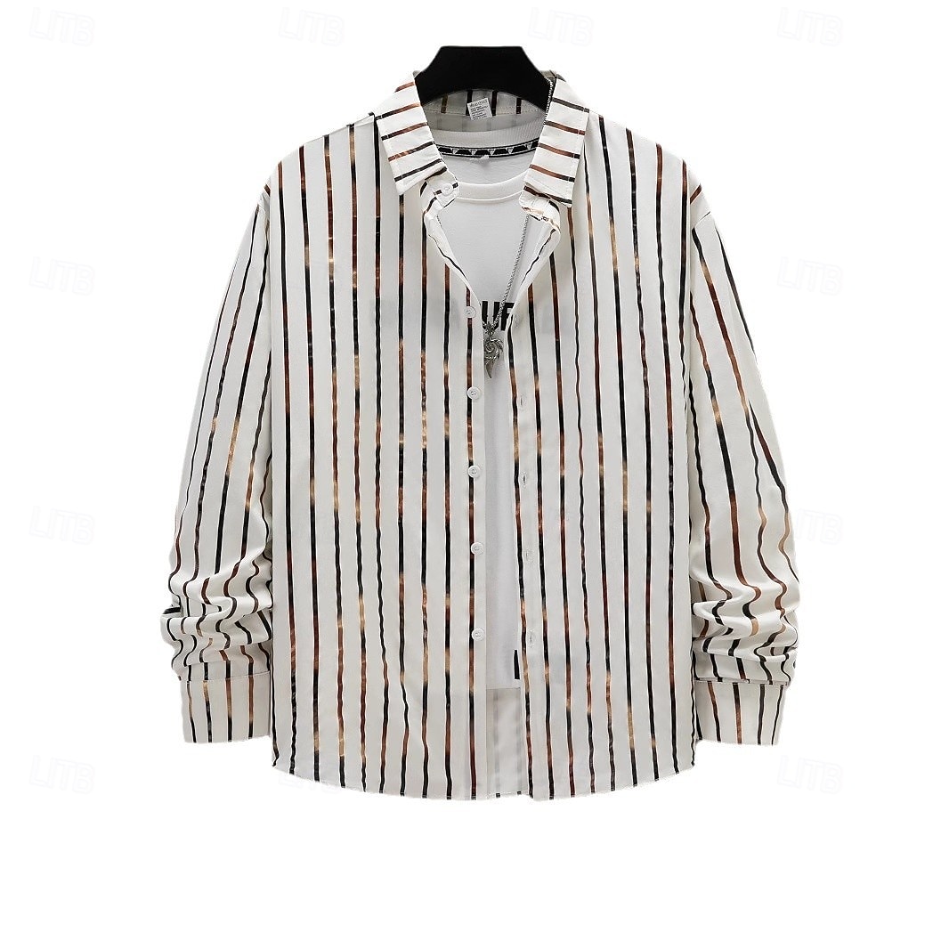 Men's Shirt Summer Shirt Striped Shirt Wrinkle Resistant Casual Shirt Button Up Shirt Stripe Wedding Vacation Light Blue Black White Red Long Sleeve Lapel Spring &  Fall Clothing Apparel 2025 - $26.99 –P7