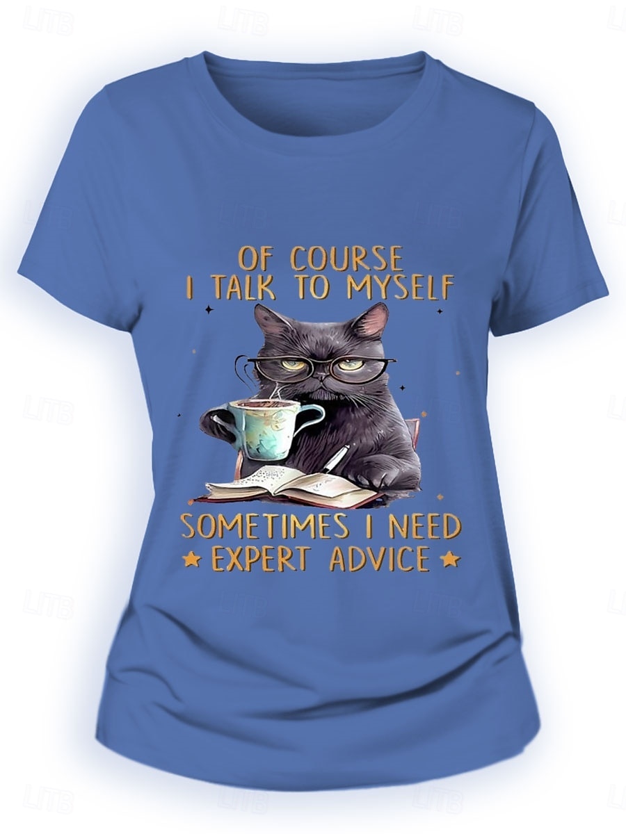 Pentru femei Tricou Pisica Scrisă Casual Manșon scurt Rotund Topuri obișnuite Zilnic Imprimeu Negru Albastru piscină Trifoi Vară 2025 - $19.99 –P4