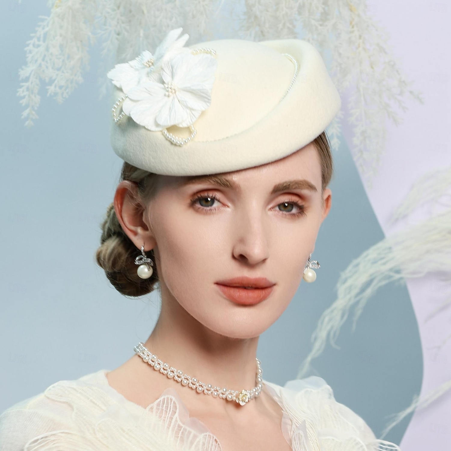 hoed 100% Wol Damesbaret Bruiloft Teaparty Elegant Bruiloft Met Nep Parel Bloemen Helm Hoofddeksels 2026 - $45.99 –P11