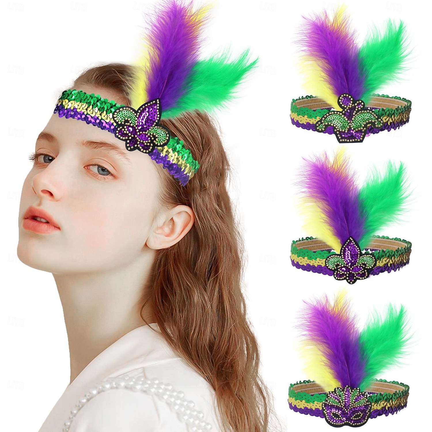 Diadema de carnaval para mujer, con purpurina, morado, verde, amarillo, lentejuelas, nudo superior, diadema, divertido desfile de carnaval, regalo de fiesta para hermana, mamá, mejor amiga 2026 - $4.99 –P1