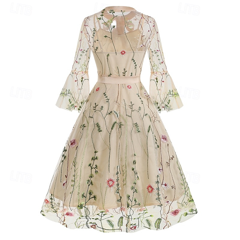 Elegantní Retro 50. léta Šaty Maškarní Výšivka Květiny Dámské Karneval Nový rok Plesová maškaráda Běžné / Denní loučení se svobodou nevěsty Dospělé Šaty 2025 - $48.99 –P1