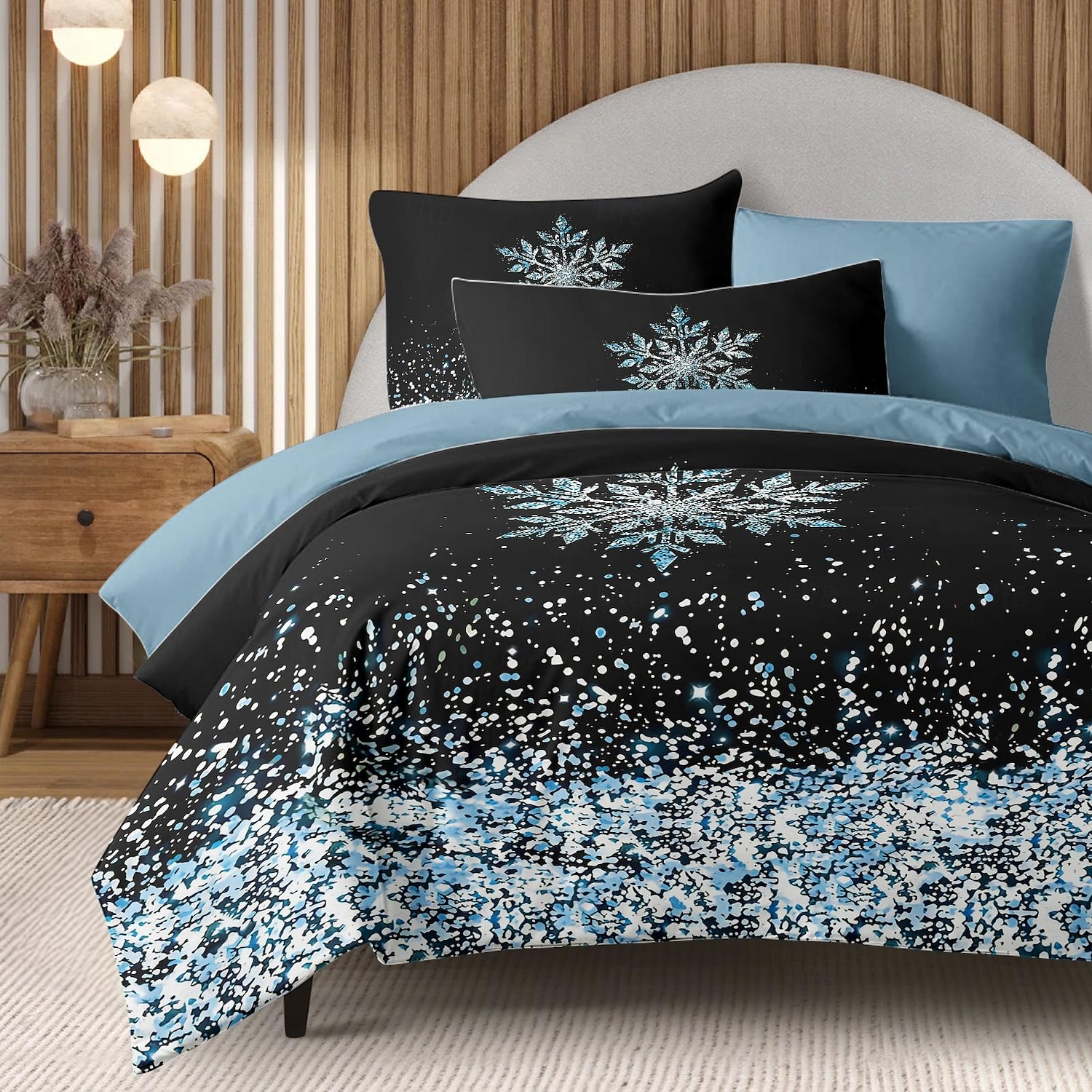 Duvet Cover Set with Glitter Snowflake Design, 100% Cotton, Soft and Breathable Bedding Set, Includes Duvet Cover and Pillowcases, Elegant and Stylish for Winter Décor, Durable and Machine Washable 2025 - $60.99 –P4