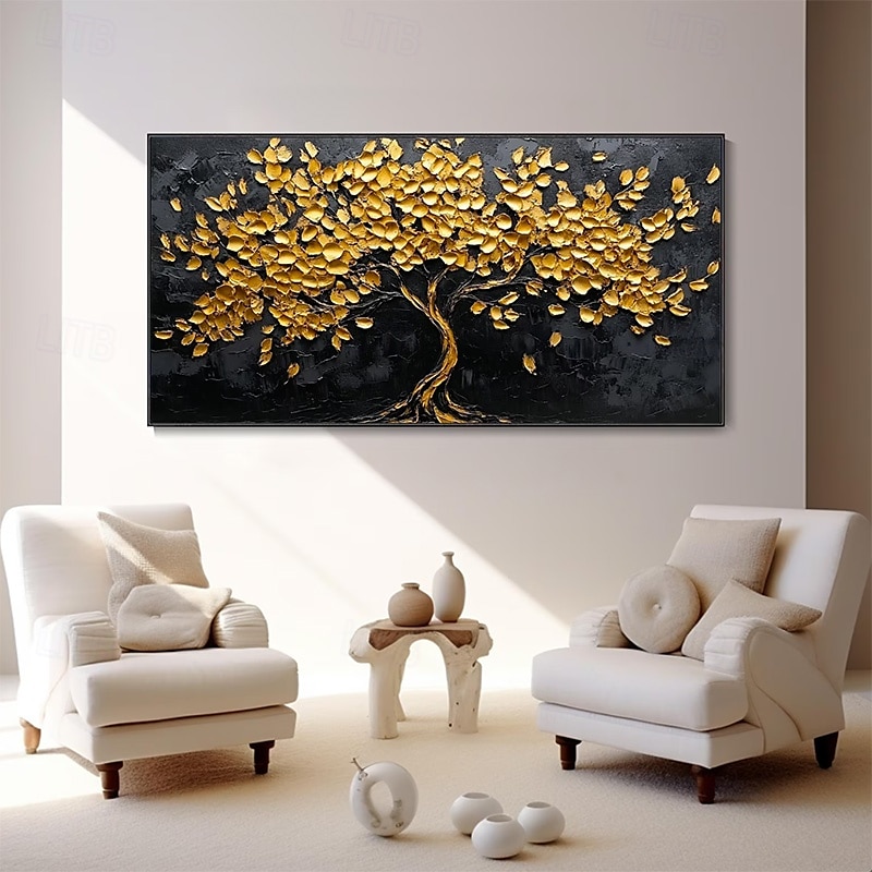 handgemaltes 3D abstraktes Goldbaum-Ölgemälde auf Leinwand, farbenfrohe Baumlandschaft, minimalistische Schwarzgoldstruktur, Spachtelkunst, Naturnachtlandschaft, Weihnachtsdekor, kein Rahmen 2025 - $125.99 –P2