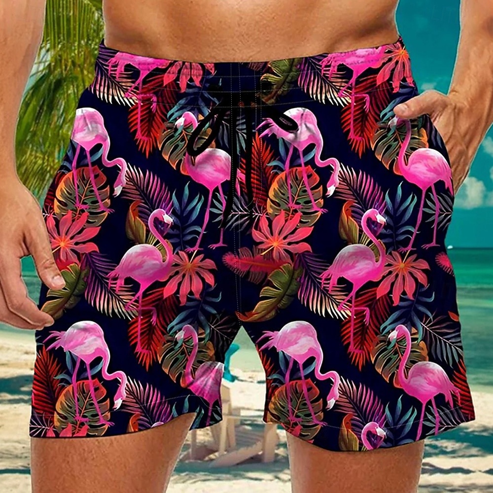 Men's Flamingo Tropical Plants Swim Trunks Swim Shorts Board Shorts Mid Waist Streetwear Hawaiian Casual Daily Holiday Pocket Drawstring Elastic Waist Designer Clothing Apparel 2026 - $20.99 –P1