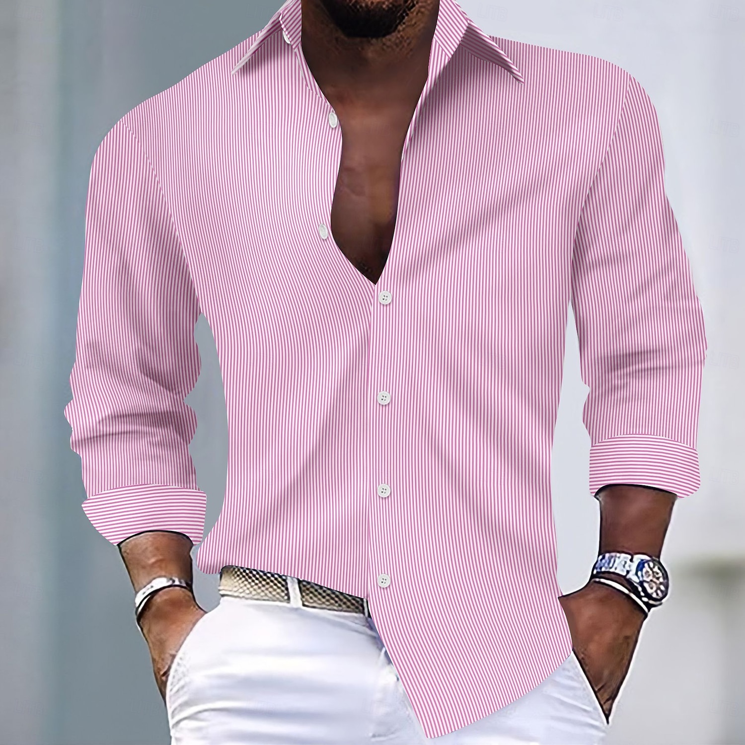 Per uomo Camicia Camicia estiva Maglietta informale Camicia a righe Camicia con bottoni Nero Verde chiaro Rosa Rosso Blu reale Manica lunga Banda Colletto Da mare Giornaliero Abbigliamento Di del 2025 a $23.99 –P8