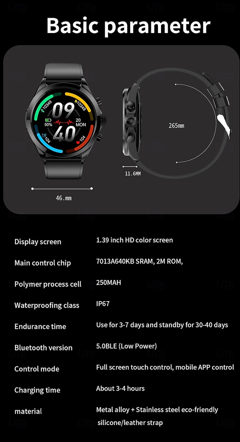2025年 iMosi ET440 スマートウォッチ 1.39 インチ スマート·ウォッチ ブルートゥース ECG + PPG 温度監視 歩数計 と互換性があります Android iOS 女性 男性 ハンドフリーコール 防水 メディアコントロール IP 67 46mmの時計ケース  コレクション – $73.99 –P20