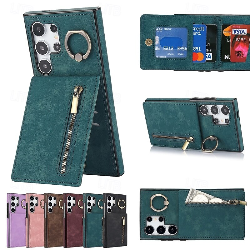 telefon Carcasă Pro Samsung Galaxy S24 S24 Ultra Plus S24 FE S23 S22 S21 S20 Ultra Plus FE A14 A54 A53 A33 A12 A32 Zadní kryt se stojánkem Držák na prsteny Zip Retro TPU PU kůže 2025 - $19.99 –P3