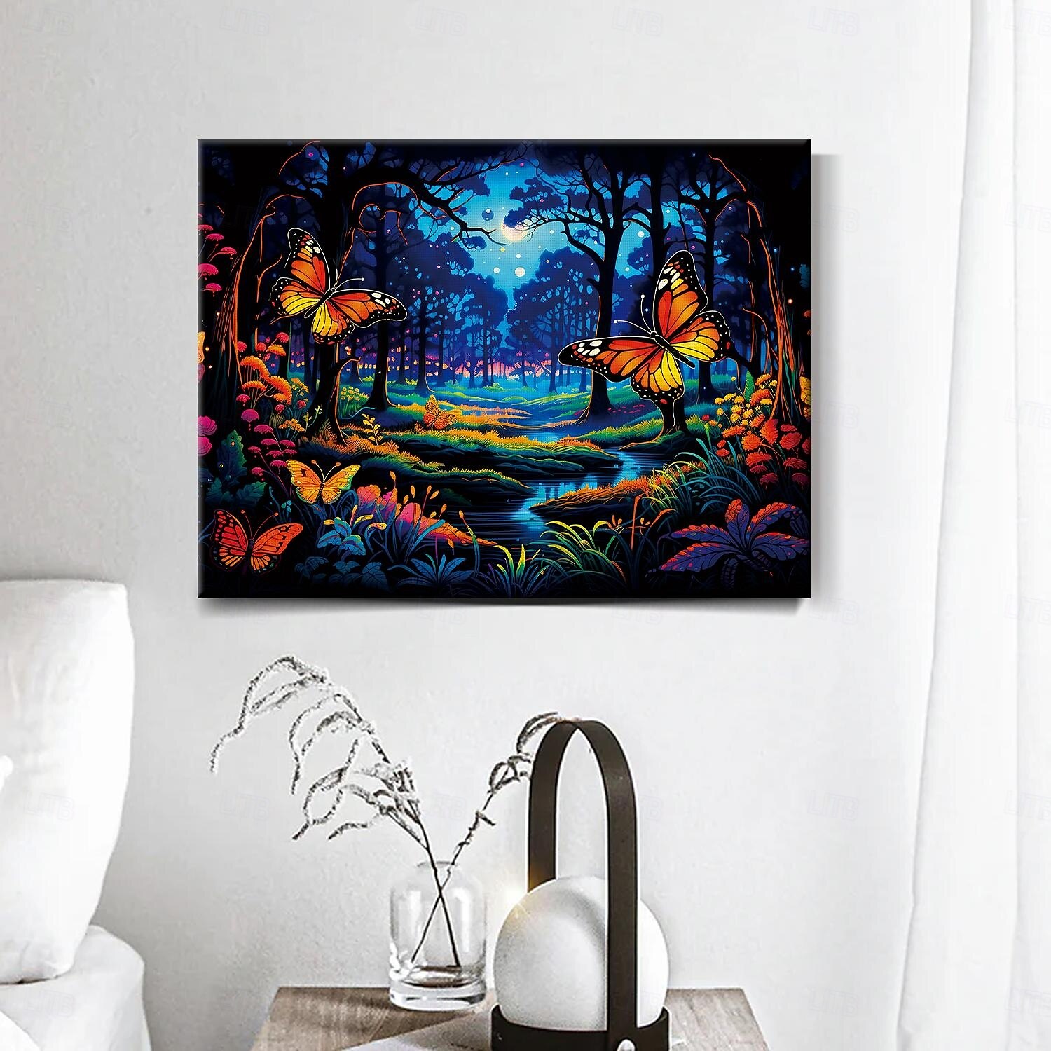 trippy led canvas väggkonst led upplyst väggdekor 2aa batteridriven upplyst canvastryck led ljus kök sovrum eller heminredning fjärilar skog 2025 - $50.99 –P2