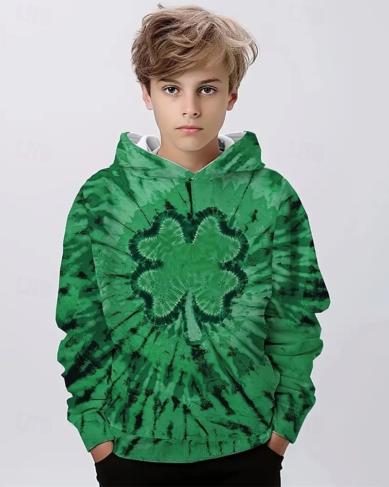 Pojkar 3D Grafisk Fyrklöver Huvtröja Långärmad Vår Höst Mode Streetwear Barn 4-12 år Huva Utomhus Ledigt Dagligen Normal 2025 - $18.99 –P1