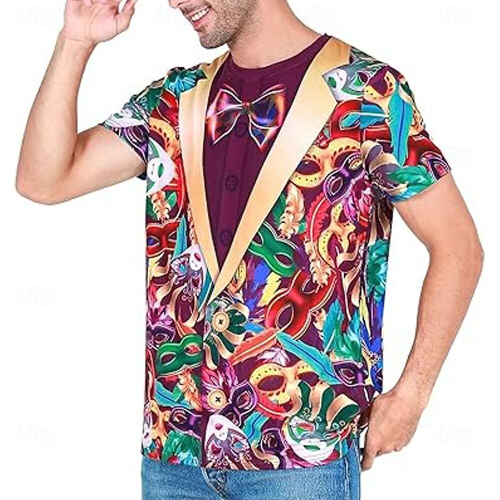 Mardi gras Férfi Tuxedo Jelmez Póló Rövid ujjú póló 3D nyomtatás Terített nyak Ing Túlzott Dizájn Parti Szabadság Klub Rubin Nyár Tavasz Ruházat S M L XL XXL XXXL 2025 - $15.99 –P3