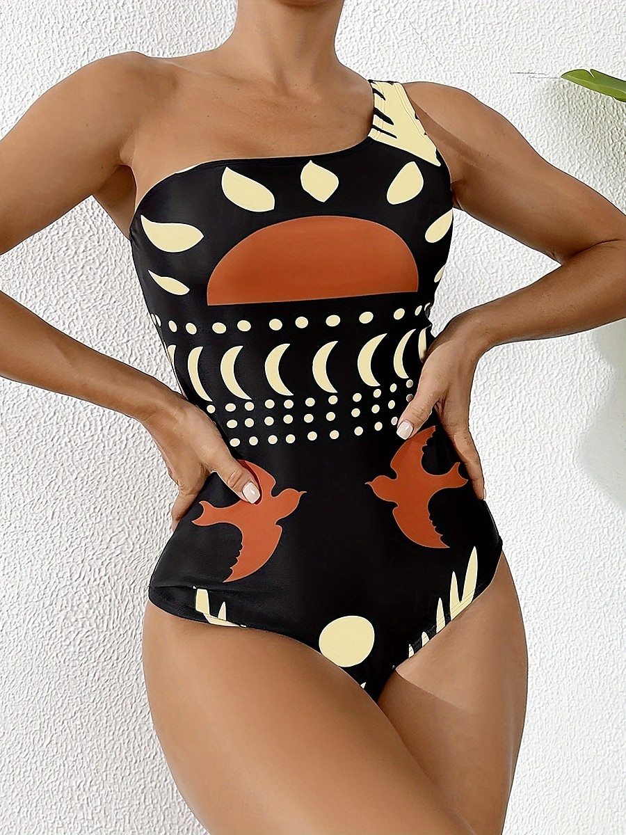 Maillots de bain pour femmes Maillot de bain une pièce Monokini Sans dos Contrôle du ventre Taille haute Slim Vêtements de plage de vacances Graphique vintage Col asymétrique sans manches de 2025 ? $26.99 –P1