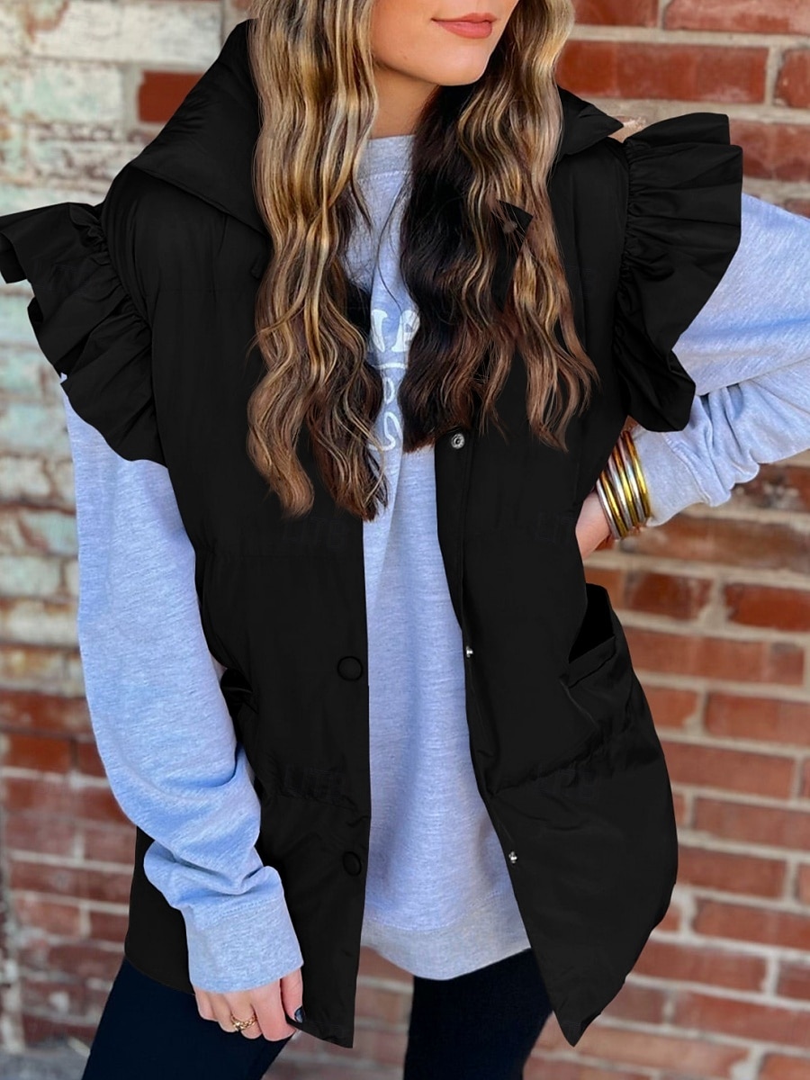 Dames Vest Buiten Straat Dagelijks Herfst Winter Normaal jas Normale pasvorm Houd Warm Ademend Hedendaags Stijlvol Jacks Mouwloos Effen Kleur Met zakken Zwart Blozend Roze Khaki 2025 - $41.99 –P1