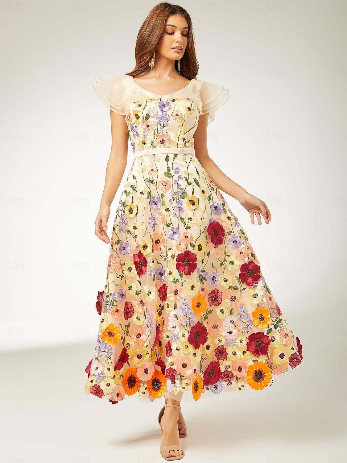 Vestidos de Cóctel A-Line Boda en la Playa Elegante Vestido Invitado de Boda Uso de Fiesta Hasta el Tobillo Sin Mangas Escote en V Encaje con Volantes Aplicaciones Vestidos 2025 - $231.99 –P4