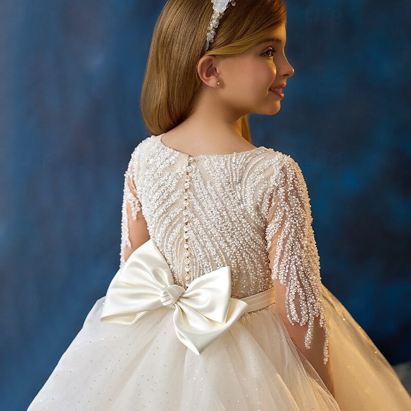 kinderkleidung Mädchen Blumenmädchen Kleid Kleid für die Erstkommunion Party Kleid Feste Farbe Ärmellos Langarm Leistung Hochzeit Party Gitter Prinzessin Süß Gitter Mitte der Wade Etuikleid Tüll-Kleid 2025 - $112.99 –P3