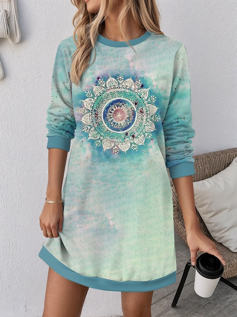 Per donna Mini abito Abito in felpa Abito casual Vestito invernale Mini abito Informale Da mare Ufficio Strada Standard Pop art Colore graduale e sfumato Girocollo Blu Autunno Inverno del 2025 a $26.99 -P1