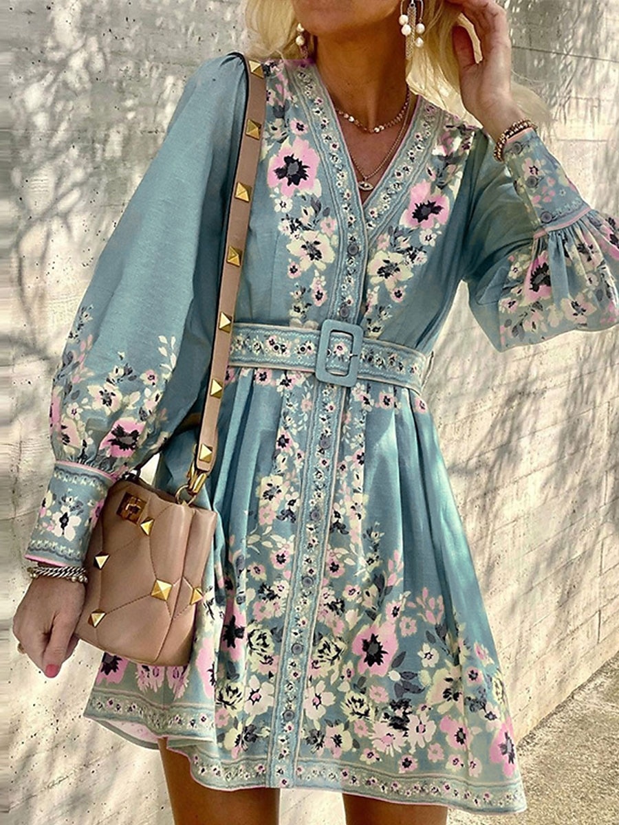 Mulheres Minivestido Vestido casual Vestidos Boho Chic Vestido Boho Elegante Boêmia Estilo bonito Férias Diário Praia Ajuste Largo Gráfico Manga Longa Decote V Verde Claro Azul Céu Roxo Primavera de 2025 por $41.99 –P3