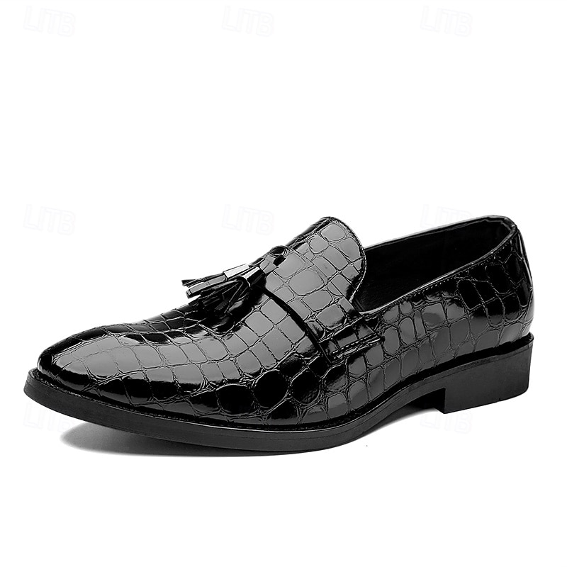 pánské hnědé mokasíny s krokodýlím vzorem z umělé kůže se střapkovým detailem - elegantní nazouváky na svatbu, obchodní i formální příležitosti 2025 - $46.99 –P4