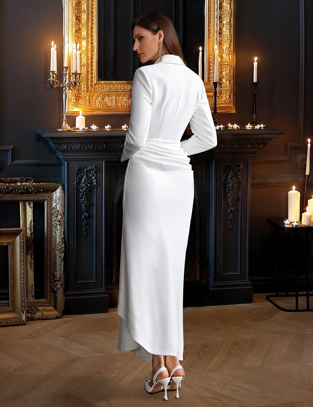 Suknia Blazer A-Linie Elegancka Suknia Wieczorowa Tuxedo Suknia Formalna Gościa Weselnego Do Ziemi Długie Rękawy Dekolt w Sercu Satyna z Kryształkami 2025 - $199.99 –P2