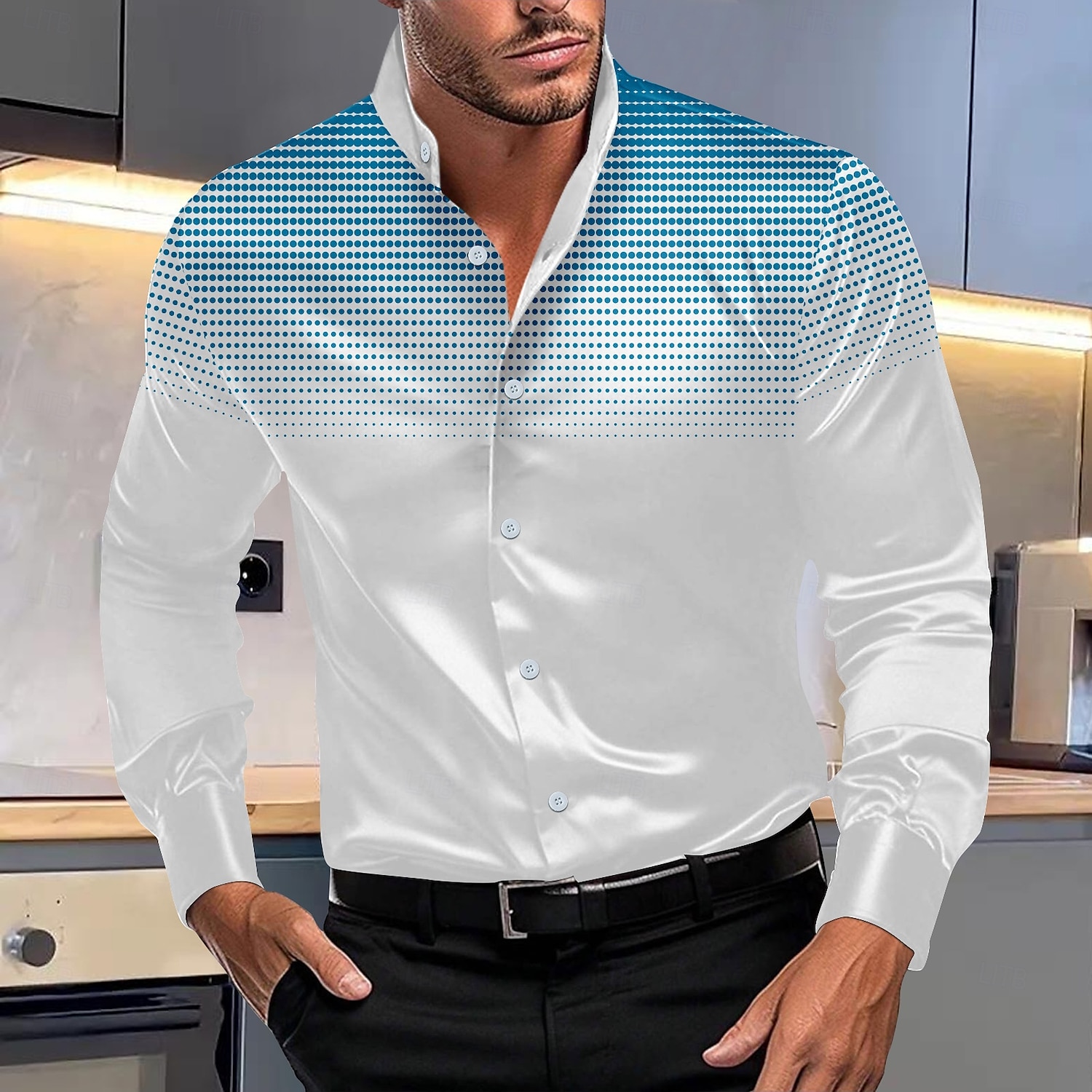 Per uomo Camicia con colletto a fascia Camicia in raso Camicie Liscio Matrimonio Esterno Bianco Rosso Blu marino Arancione Manica lunga Estate Primavera Abbigliamento del 2025 a $26.99 –P3