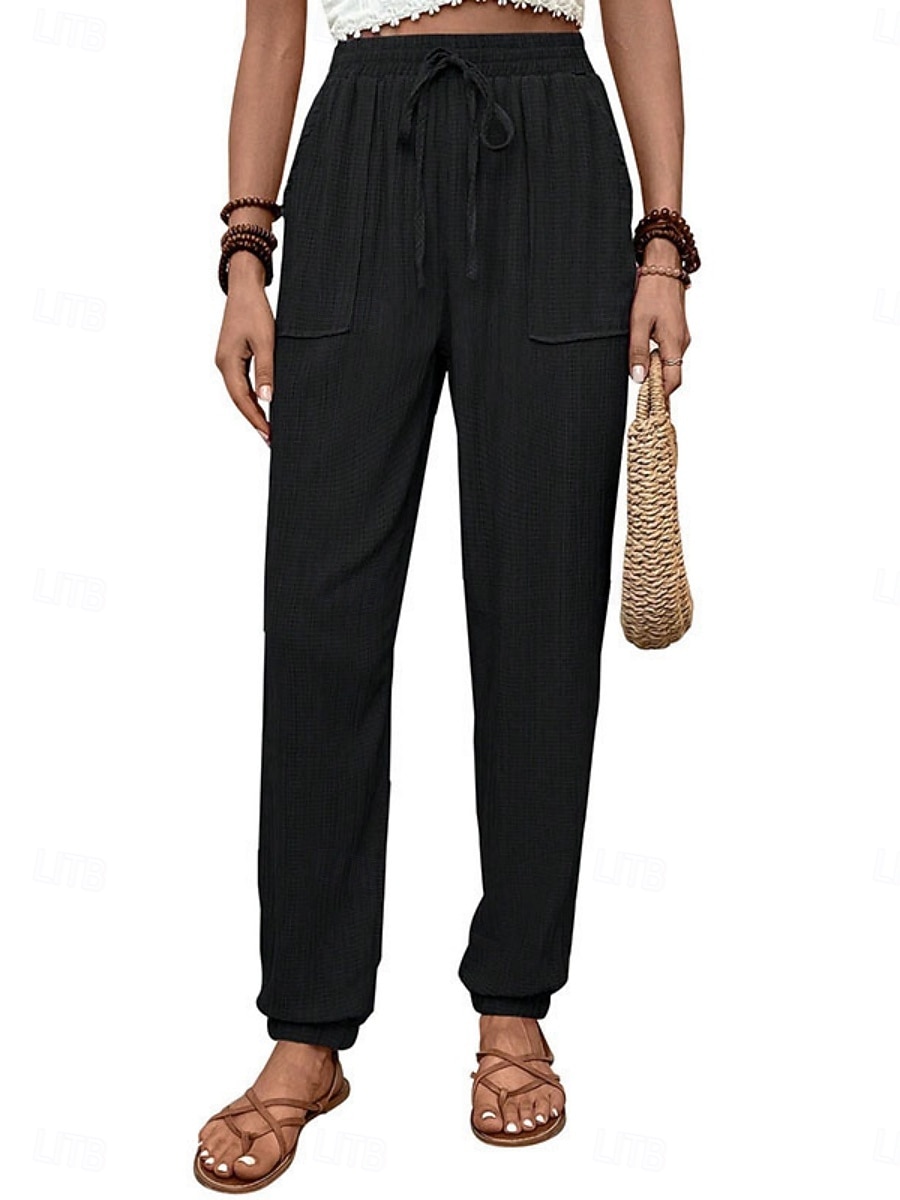 Women's Tapered pants Chinos Fashion Streetwear Full Length High Waist Plain Pocket Elastic Waistband Comfy Soft Comfortable Micro-elastic Outdoor Street Black Green Khaki Spring &  Fall Regular Fit 2026 - $26.99 –P12