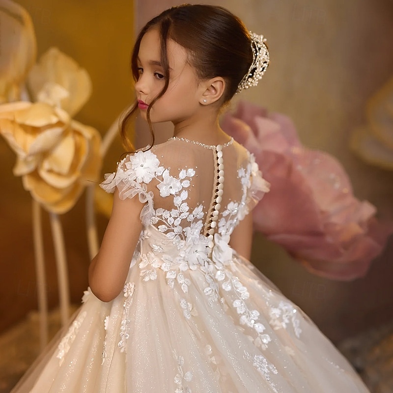 kinderkleidung Mädchen Blumenmädchen Kleid Kleid für die Erstkommunion Party Kleid Feste Farbe Ärmellos Langarm Leistung Hochzeit Party Gitter Prinzessin Süß Gitter Mitte der Wade Etuikleid Tüll-Kleid 2025 - $91.99 –P3