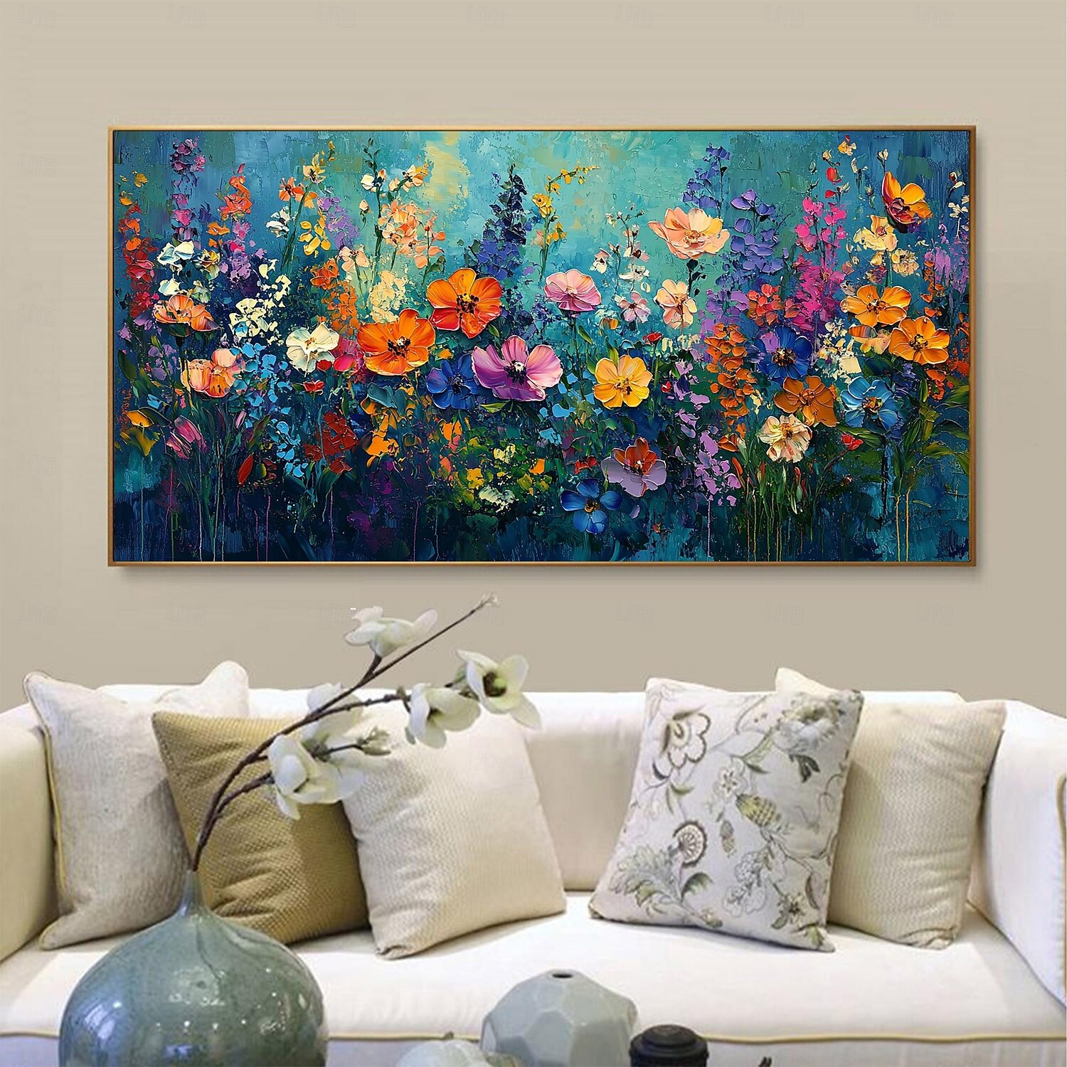 Peinture à l'huile originale faite à la main de fleurs colorées sur toile, peinture abstraite de groupe de fleurs à texture, art mural pour la décoration intérieure avec cadre tendu/sans cadre de 2025 ? $166.99 –P4