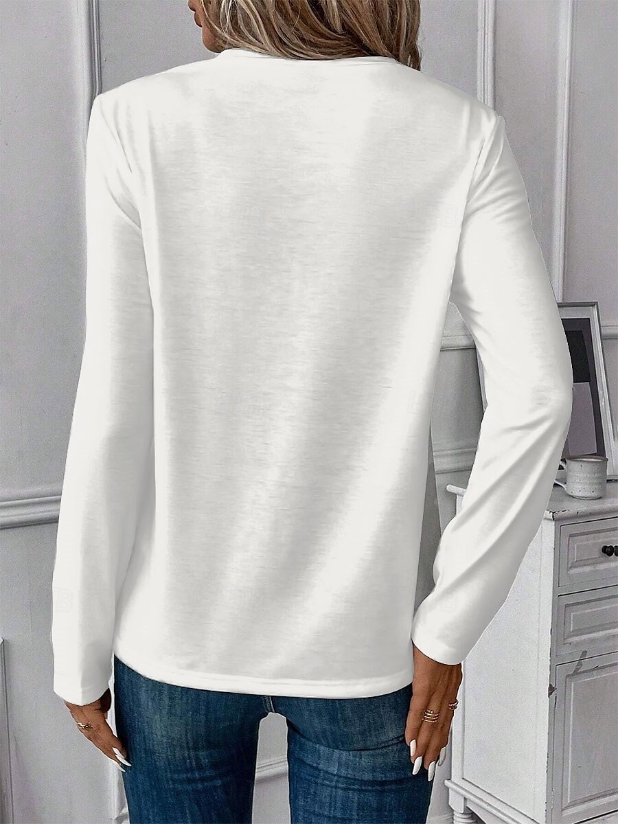 Femme T shirt Lettre Décontractées manche longue Col Rond Hauts réguliers du quotidien Fin de semaine Imprimer Noir Blanche Bleu Automne Hiver de 2025 ? $23.99 –P2