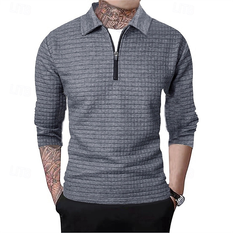 Férfi Gofris pólóingek Quarter Zip Polo Napi Szabadság Negyed irányítószám Hosszú ujj Divat Modern Sima Tavasz Ősz Normál Fekete Fehér Bor Sötétkék Khakizöld Katonai zöld Gofris pólóingek 2025 - $16.49 –P16