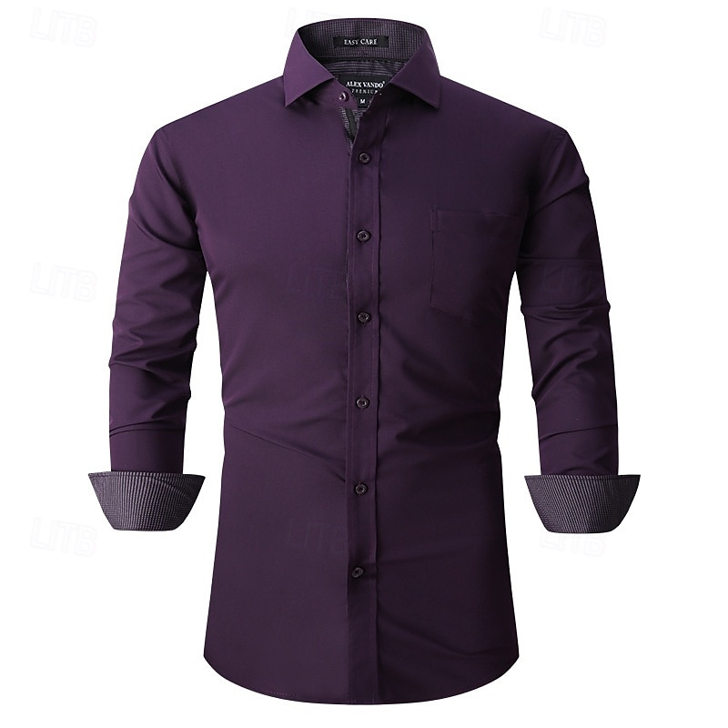 Men's Shirt Dress Shirt Button Up Shirt Plain Wedding Party Black White Pink Wine Long Sleeve Lapel Spring &  Fall Clothing Apparel 2025 - GBP £29 –P8
