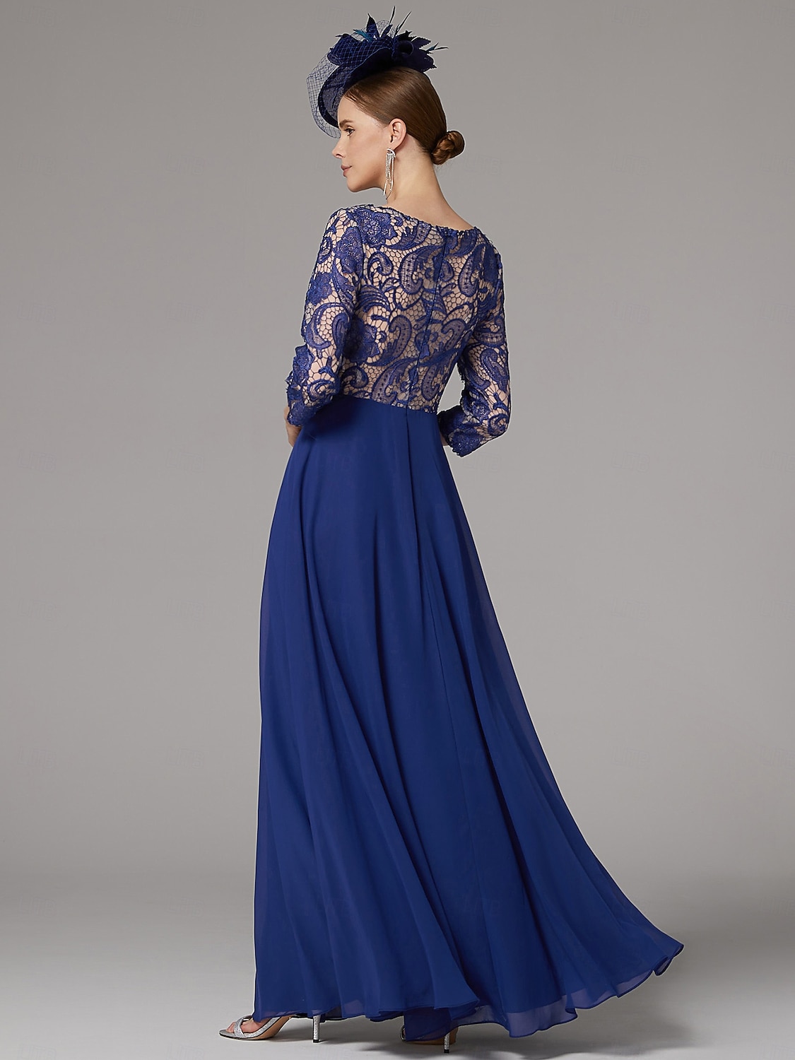 A-Linien-Kleid, elegantes Kleid für die Mutter der Braut, hoher Schlitz, U-Boot-Ausschnitt, bodenlang, Chiffon, 3/4-Ärmel mit Spitzenapplikationen, 2025 2025 - $150.99 –P3