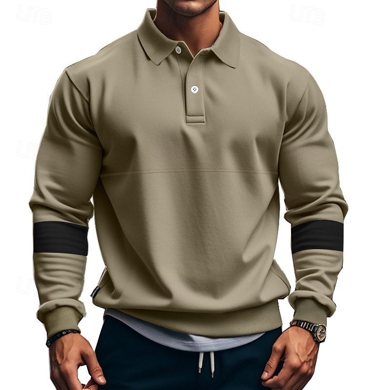 Men's Golf Shirt Golf Polos Shirts Work Casual Lapel Long Sleeve Basic Modern Color Block Patchwork Buttons Spring &  Fall Regular Fit Black White Army Green Khaki Gray Golf Shirt 2025 - $25.99 –P17
