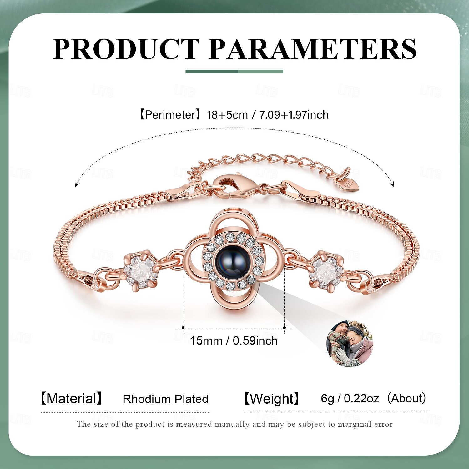 Personalized Projection Bracelet Custom Best Gift for Mom - Photo Bracelet with Embedded Projection Stone, Available in Silver and Rose Gold, Romantic Wedding Gift 2025 - $20.99 –P2